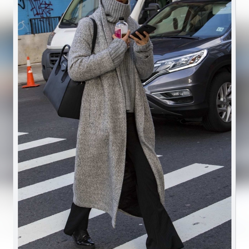 Silence + Nosie Oversized Cardigan Long  grey Duster sweater with side pockets - Picture 4 of 8